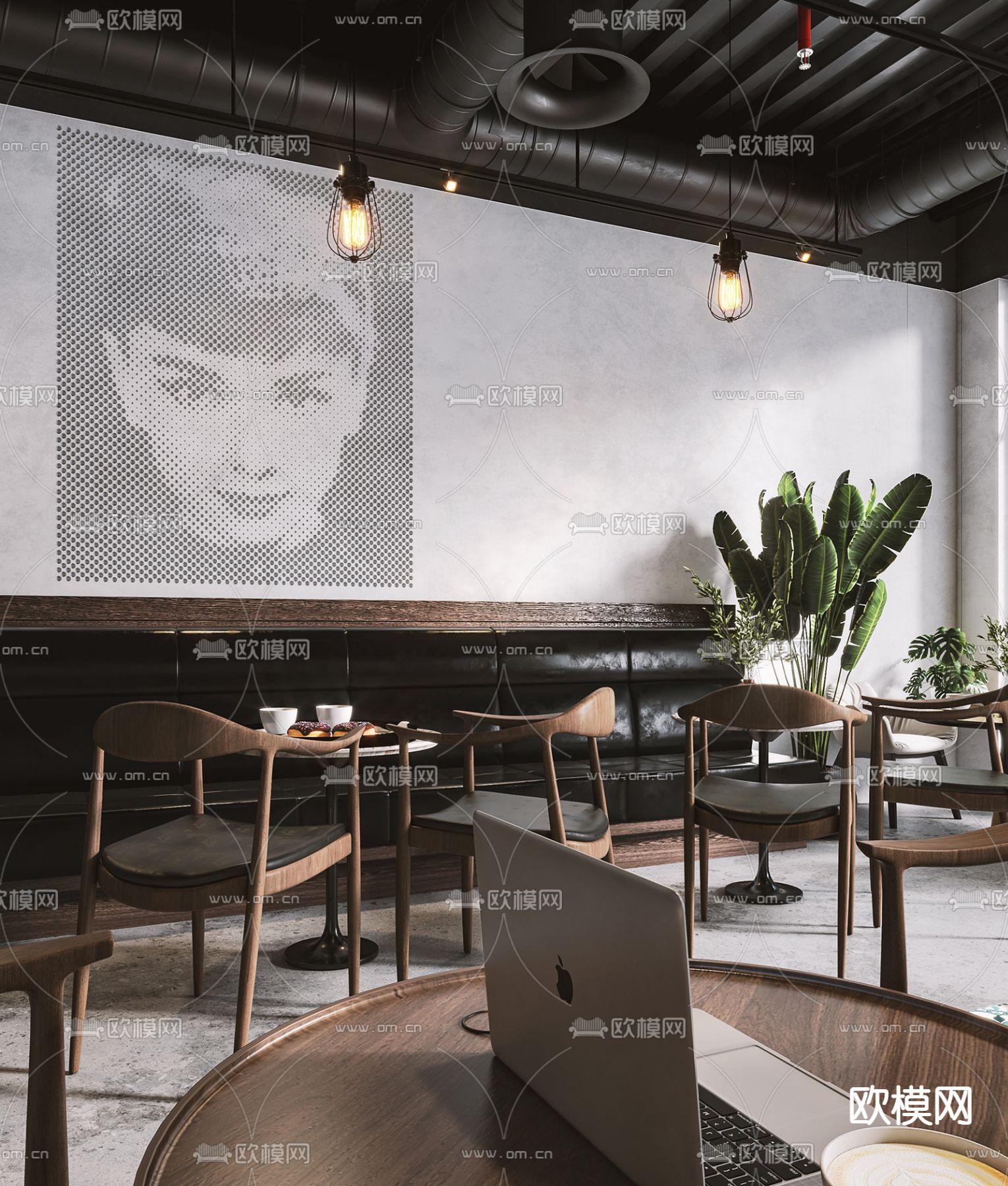 工业风咖啡厅3d模型下载（渲染图3）