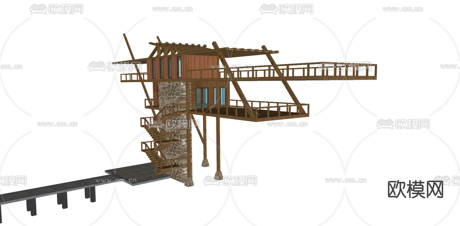 现代木屋亭子观景台su模型下载（渲染图3）