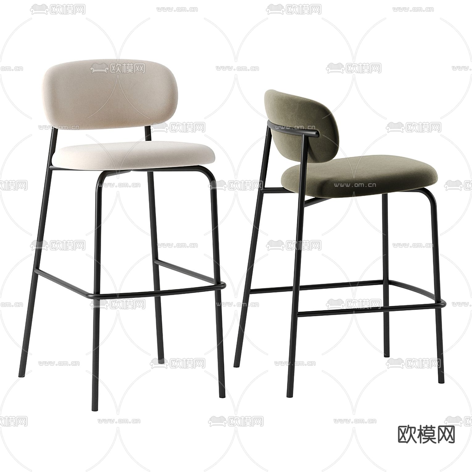 现代绒布吧台椅3d模型下载