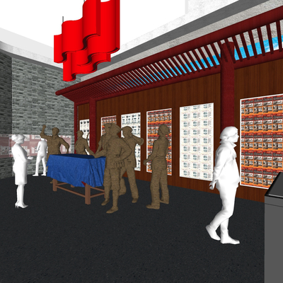 现代红色博物馆党建展厅su模型 