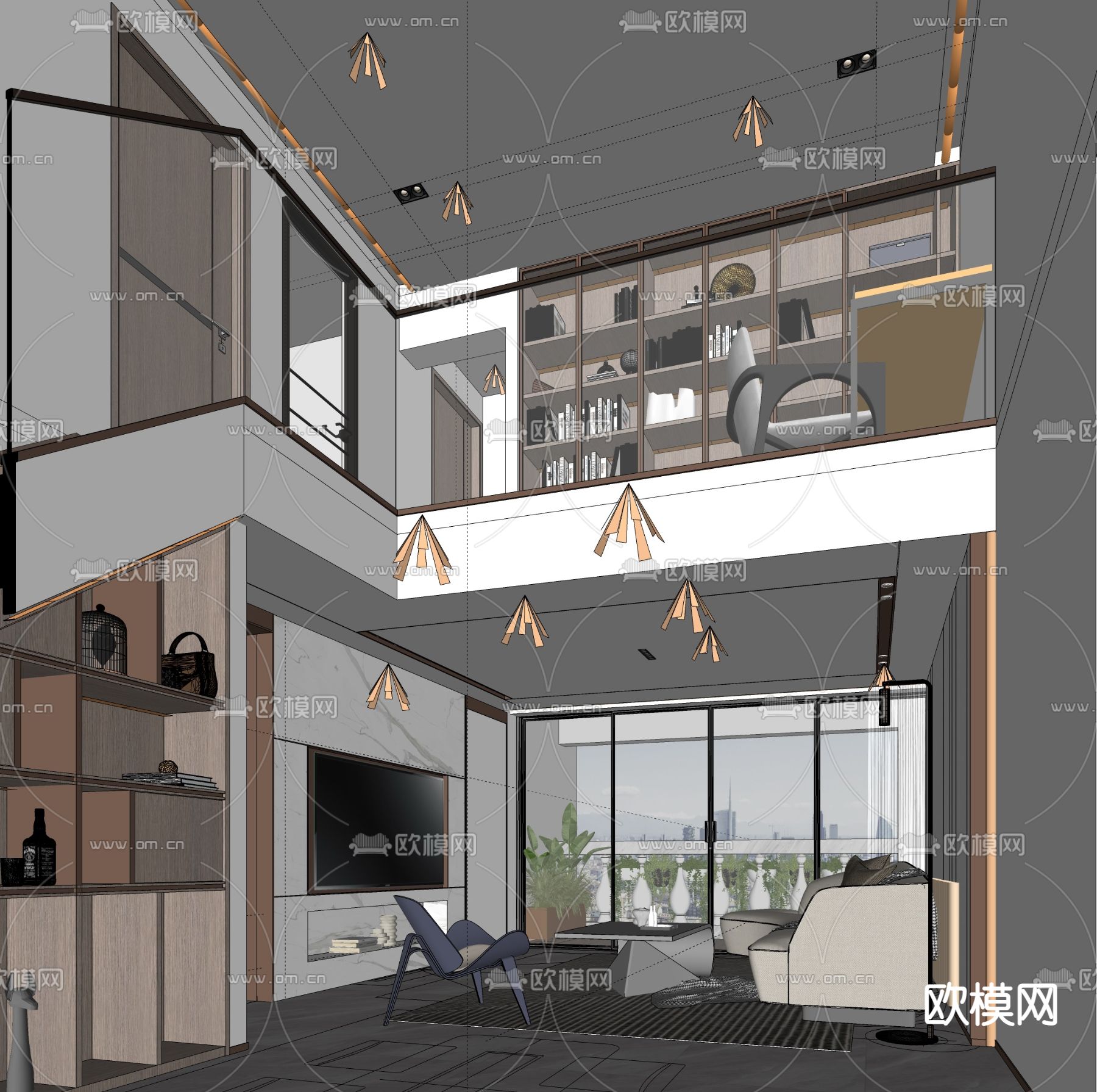 现代loft公寓客厅su模型