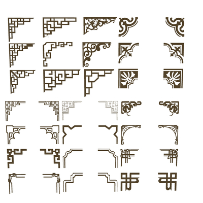  中式角花角线花组合su模型 