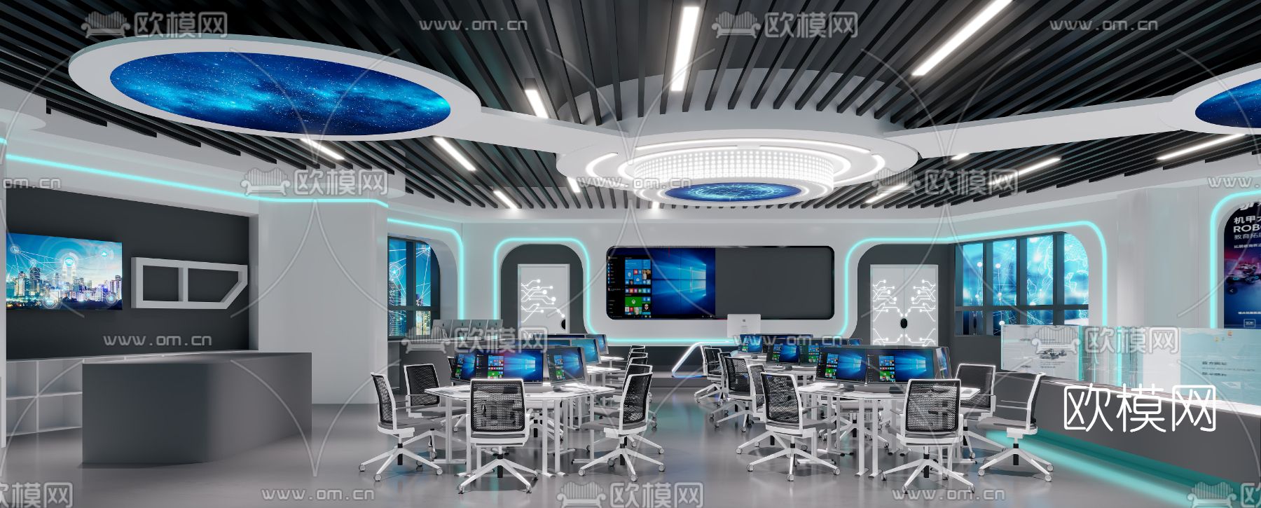 现代科技风办公室3d模型下载_ID12039347_3dmax免费模型-欧模网
