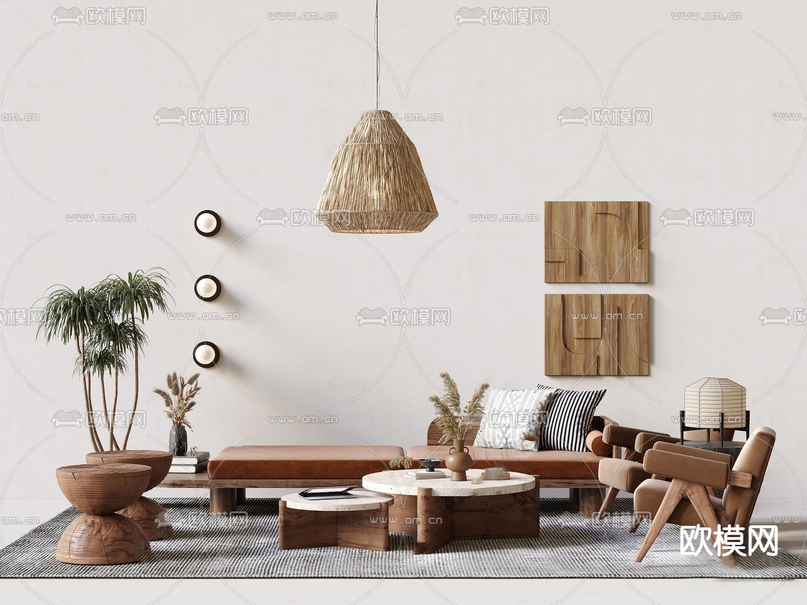 侘寂风沙发茶几组合su模型下载（渲染图1）