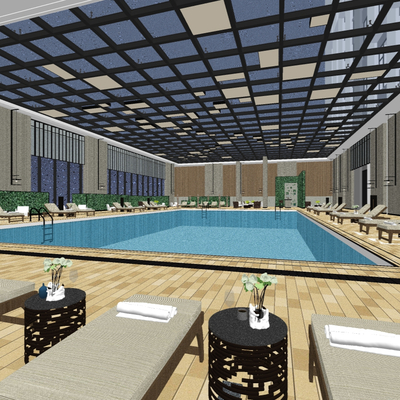  现代游泳池su模型 