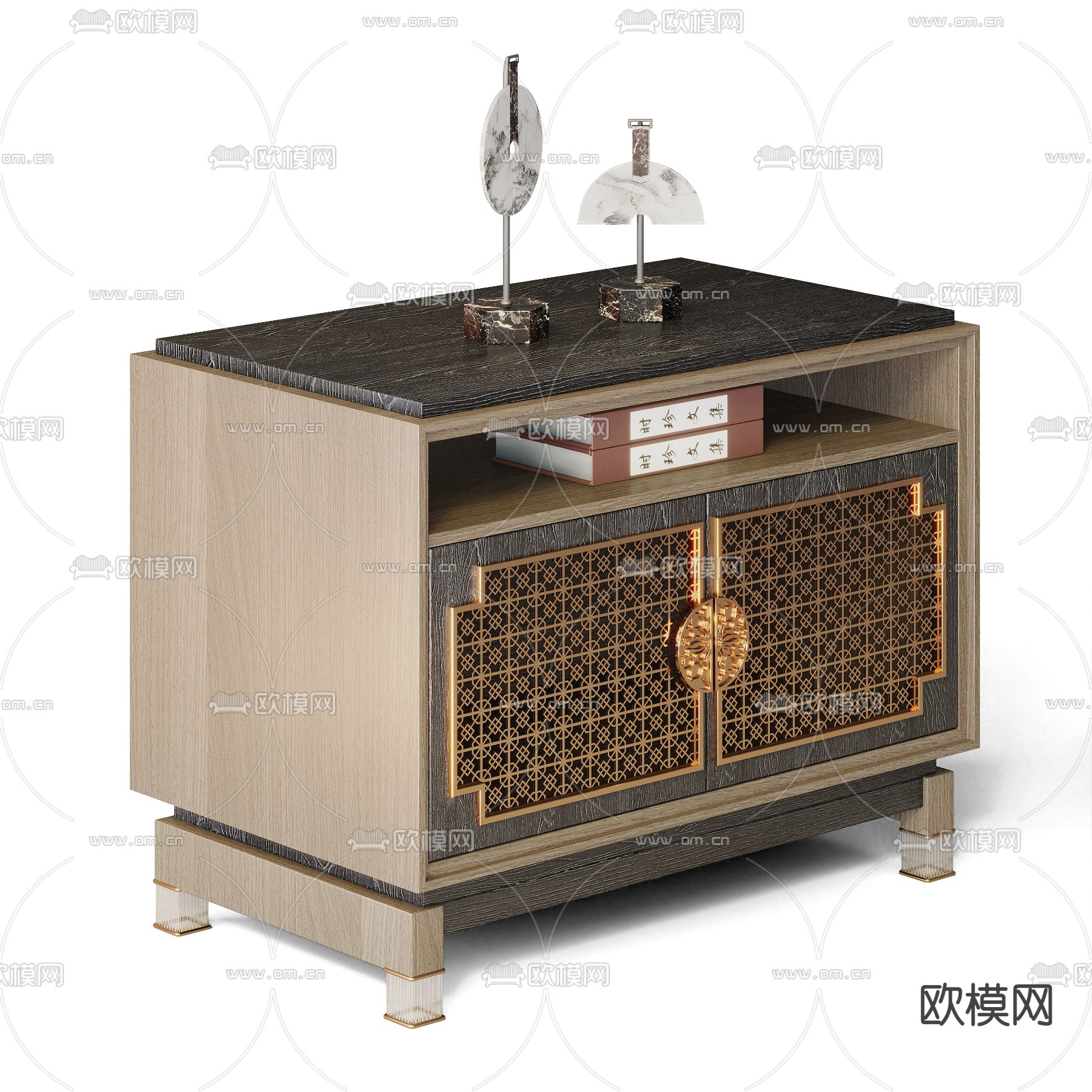 新中式轻奢床头柜3d模型下载（渲染图5）