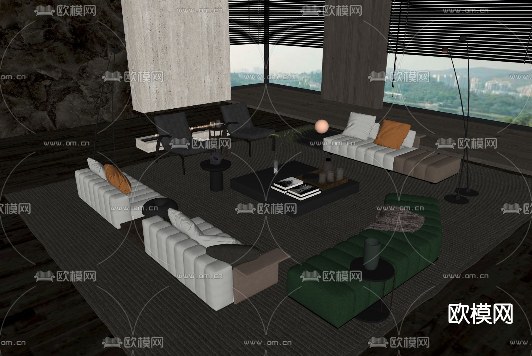 Minotti 现代布艺组合沙发su模型下载（渲染图2）