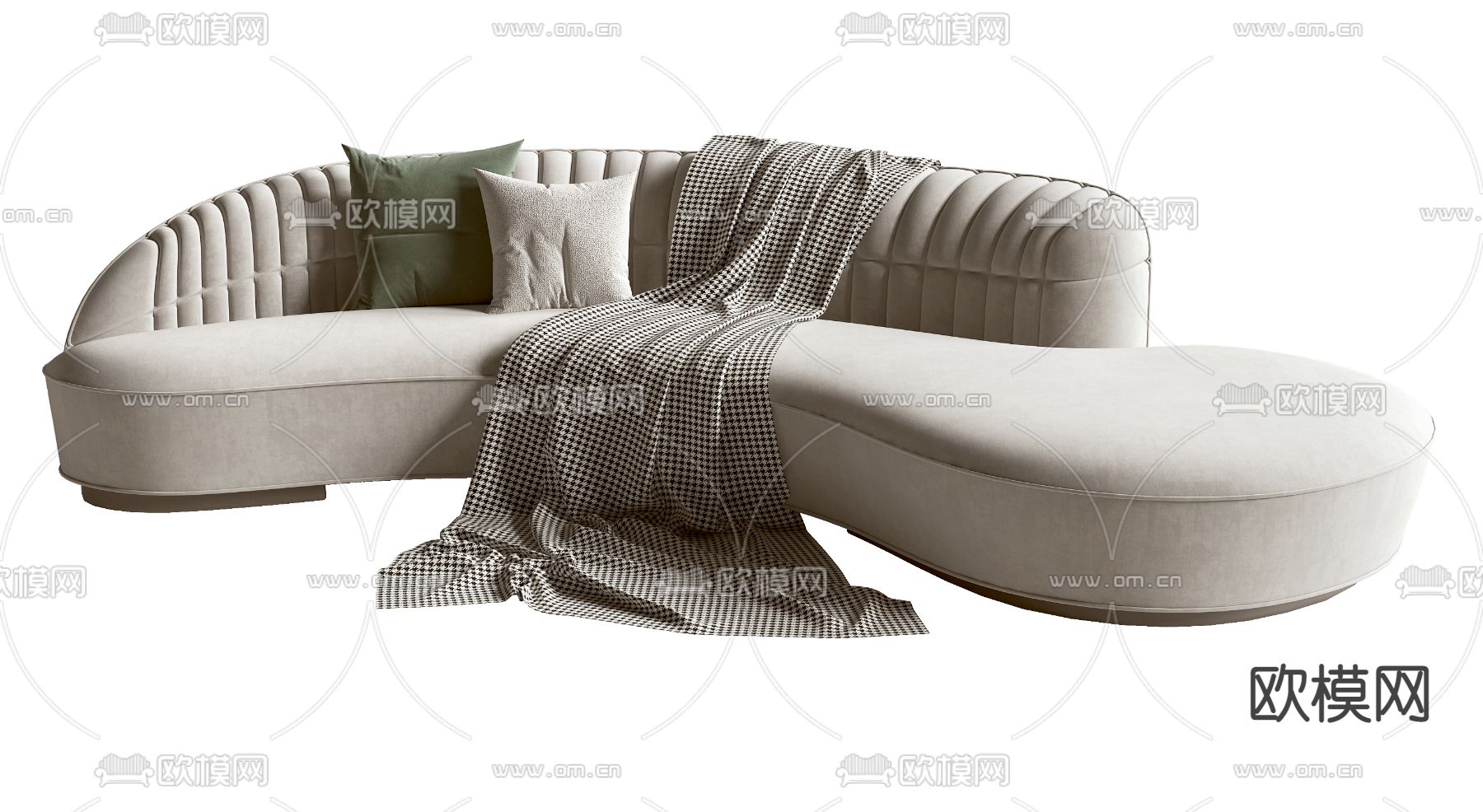 侘寂风布艺弧形沙发3d模型下载