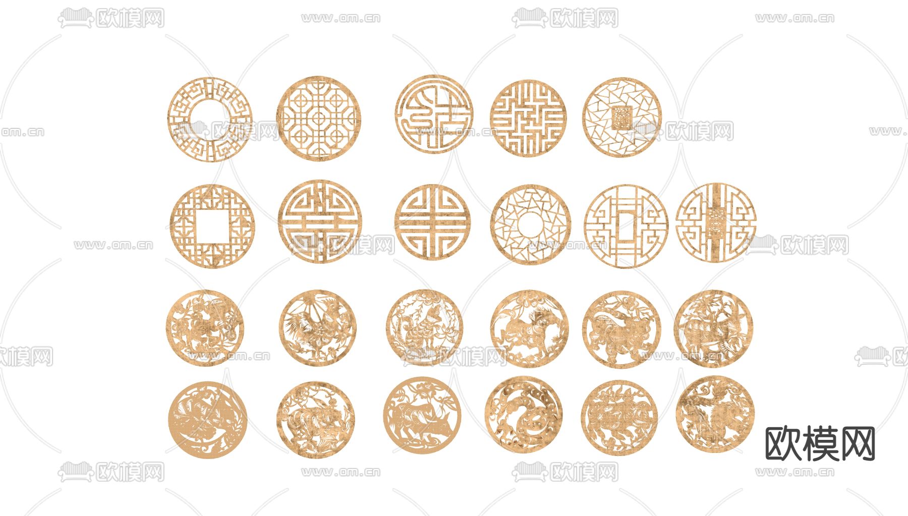 中式圆形花格镂花窗雕花构件su模型下载