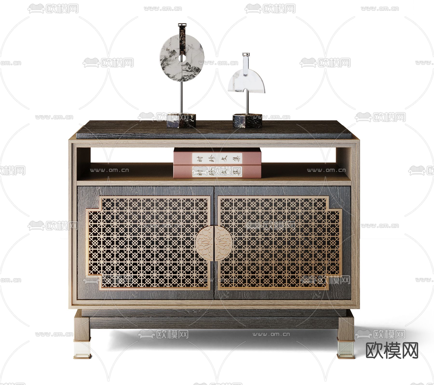 新中式轻奢床头柜3d模型下载（渲染图2）