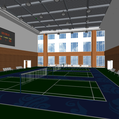  现代羽毛球馆su模型 