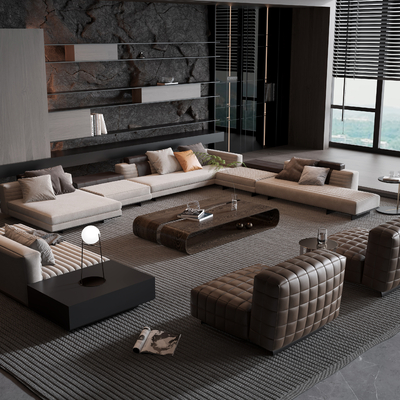  Minotti 现代布艺转角组合沙发su模型 
