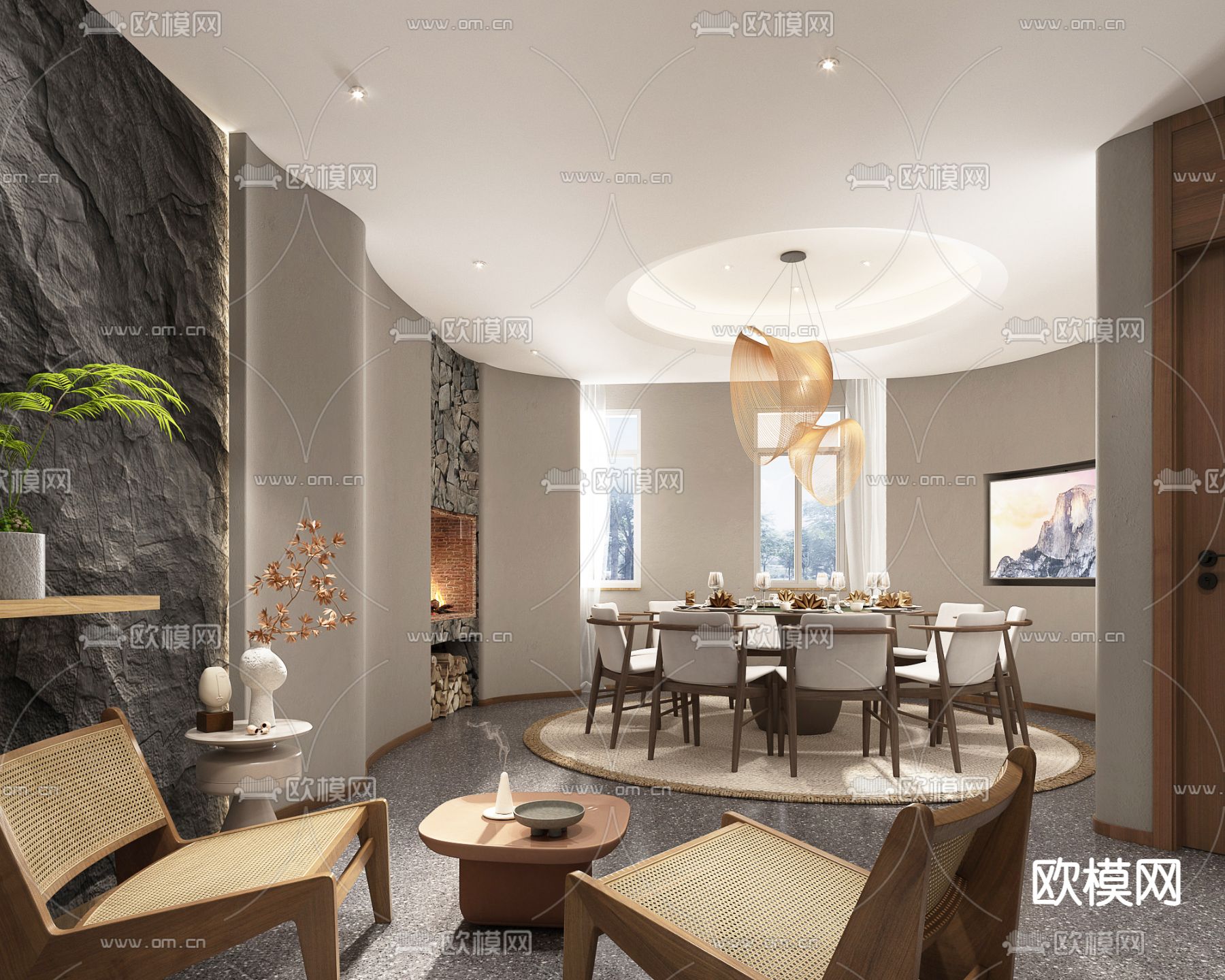 现代轻奢餐厅包间3d模型下载