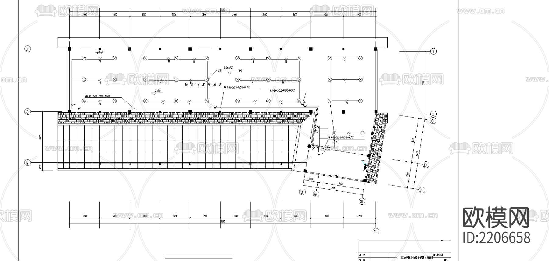 江油防洪库房电气cad施工图下载（渲染图1）
