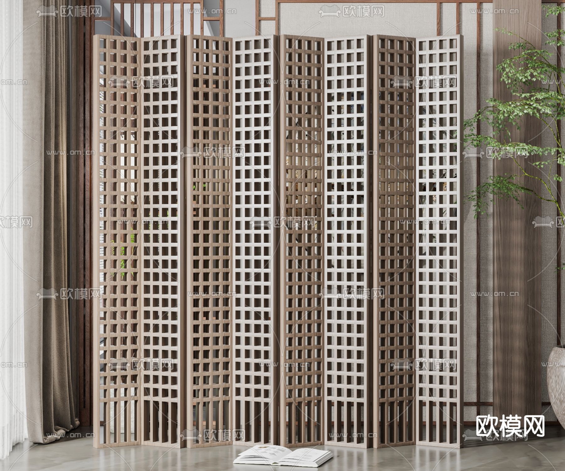 新中式实木屏风隔断3d模型下载