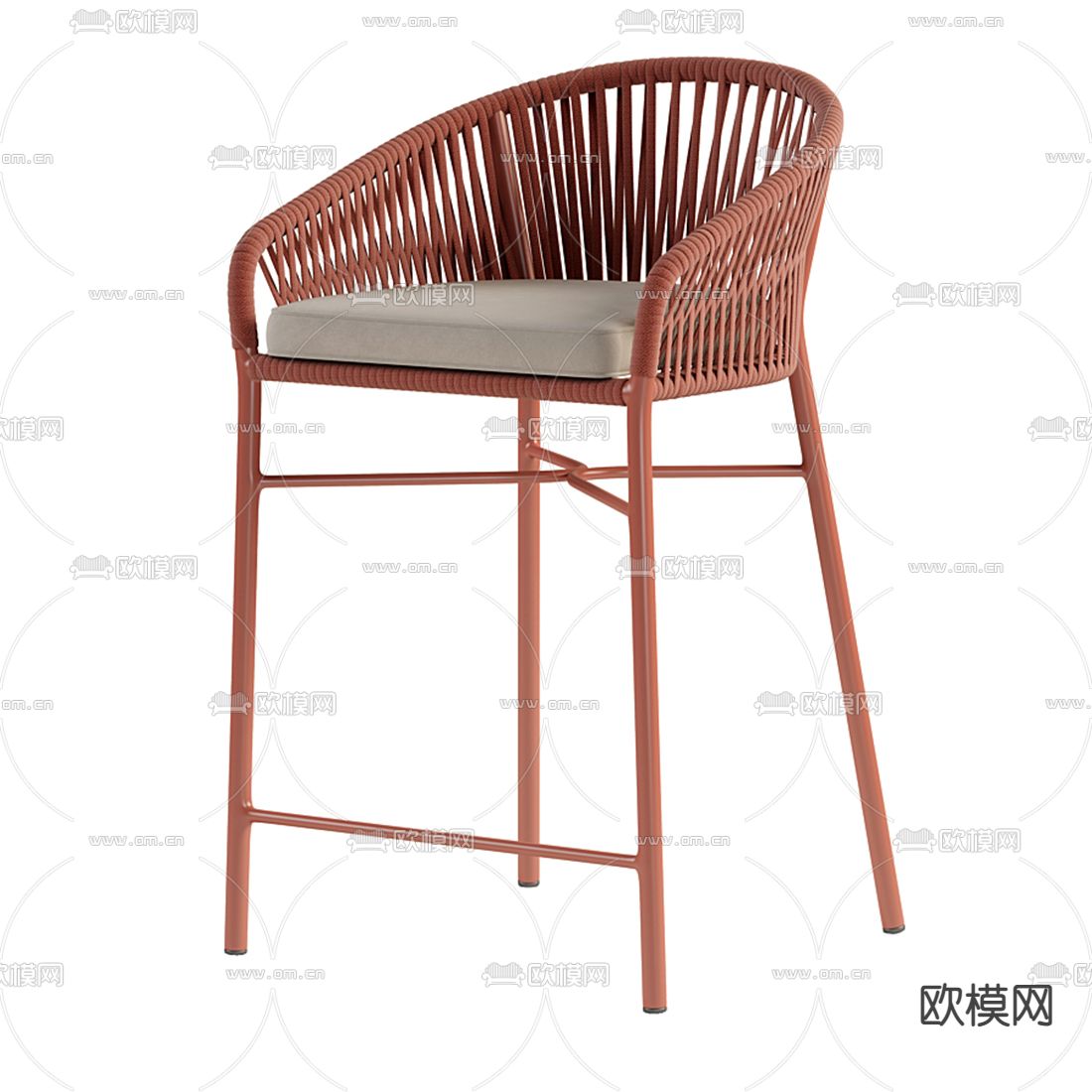 现代藤编吧椅3d模型下载（渲染图2）