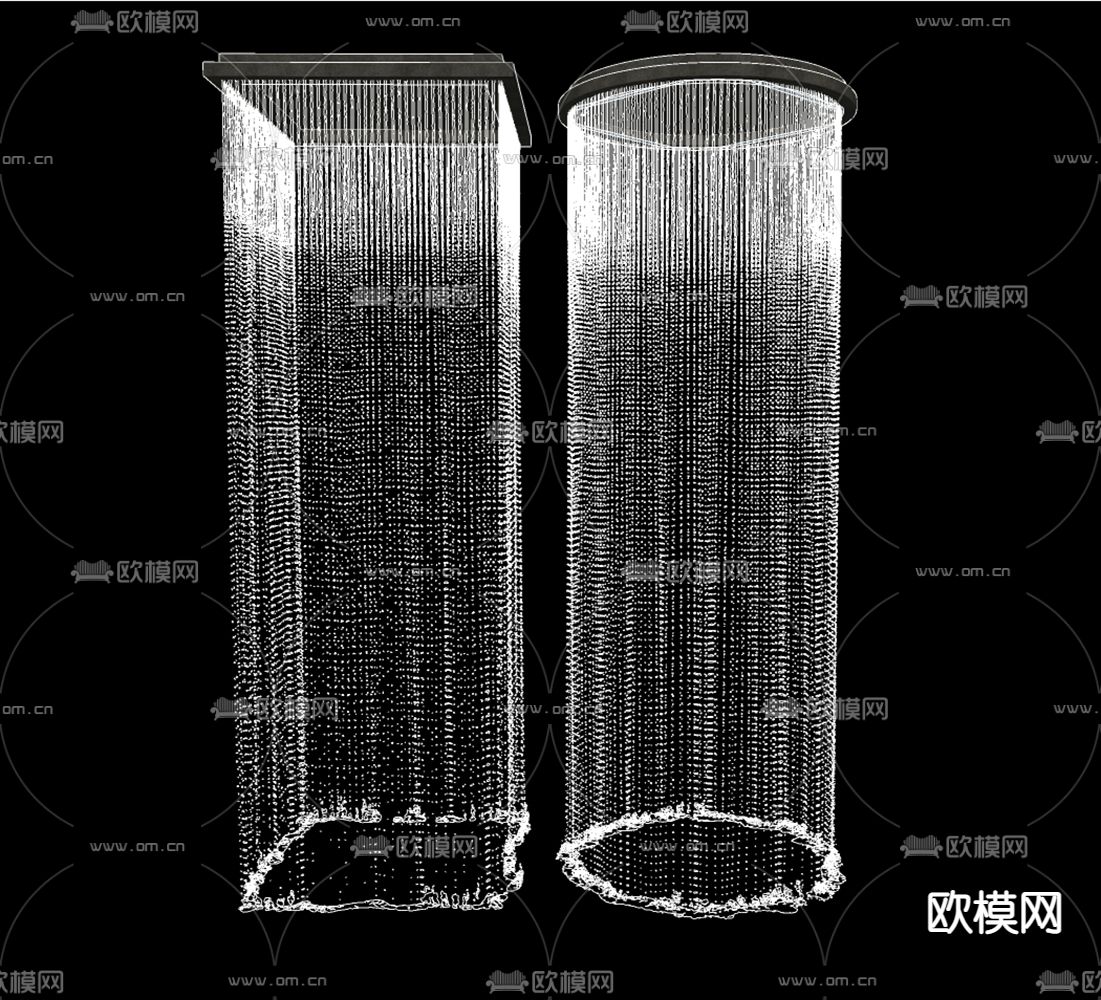 现代水幕水帘水景小品su模型