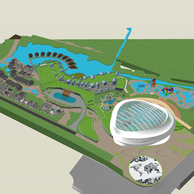  现代度假娱乐酒店鸟瞰su模型 