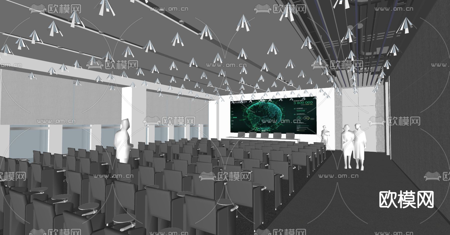现代报告厅培训室su模型下载（渲染图2）