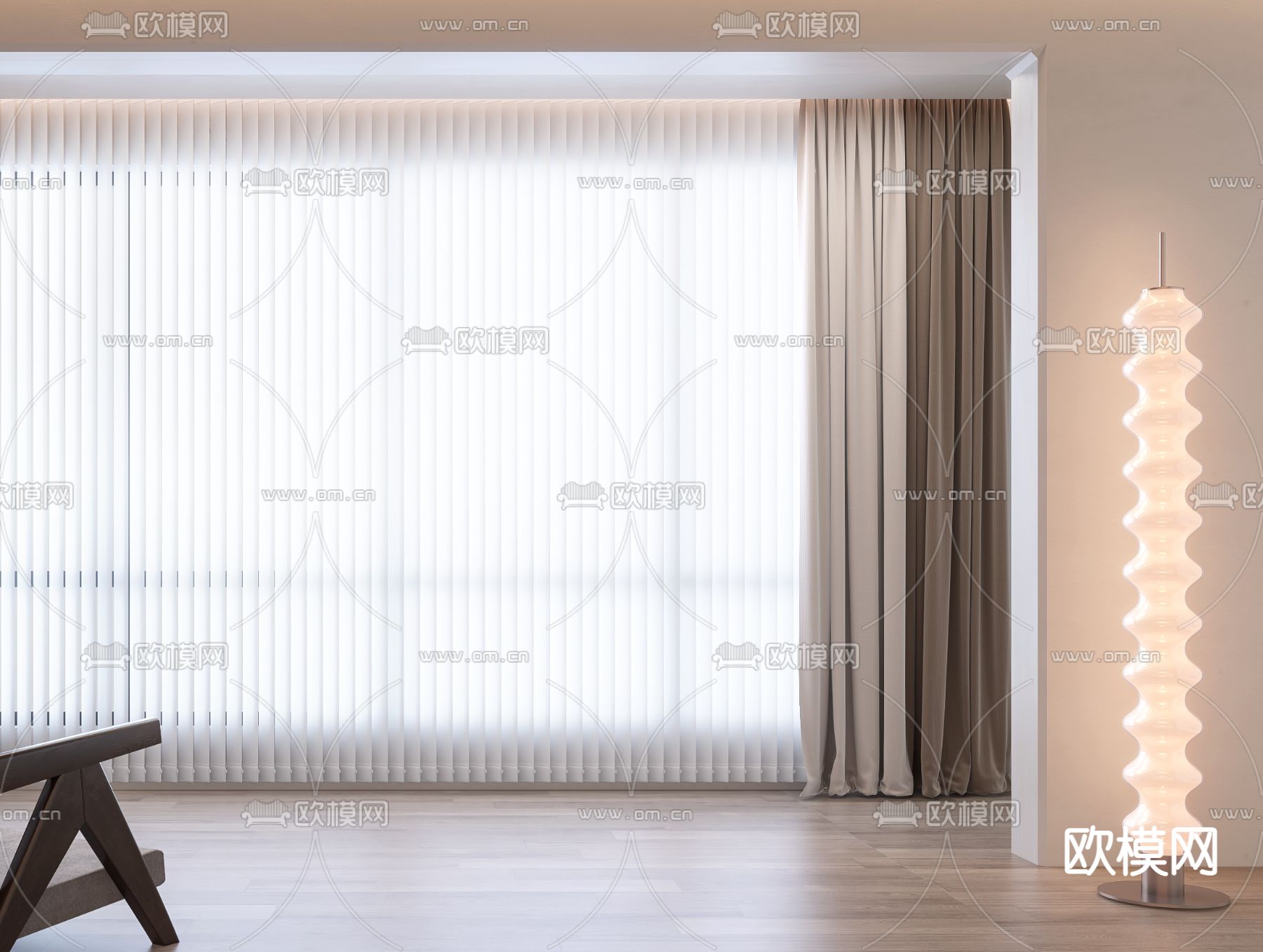 现代窗帘梦幻帘百叶帘su模型下载（渲染图3）