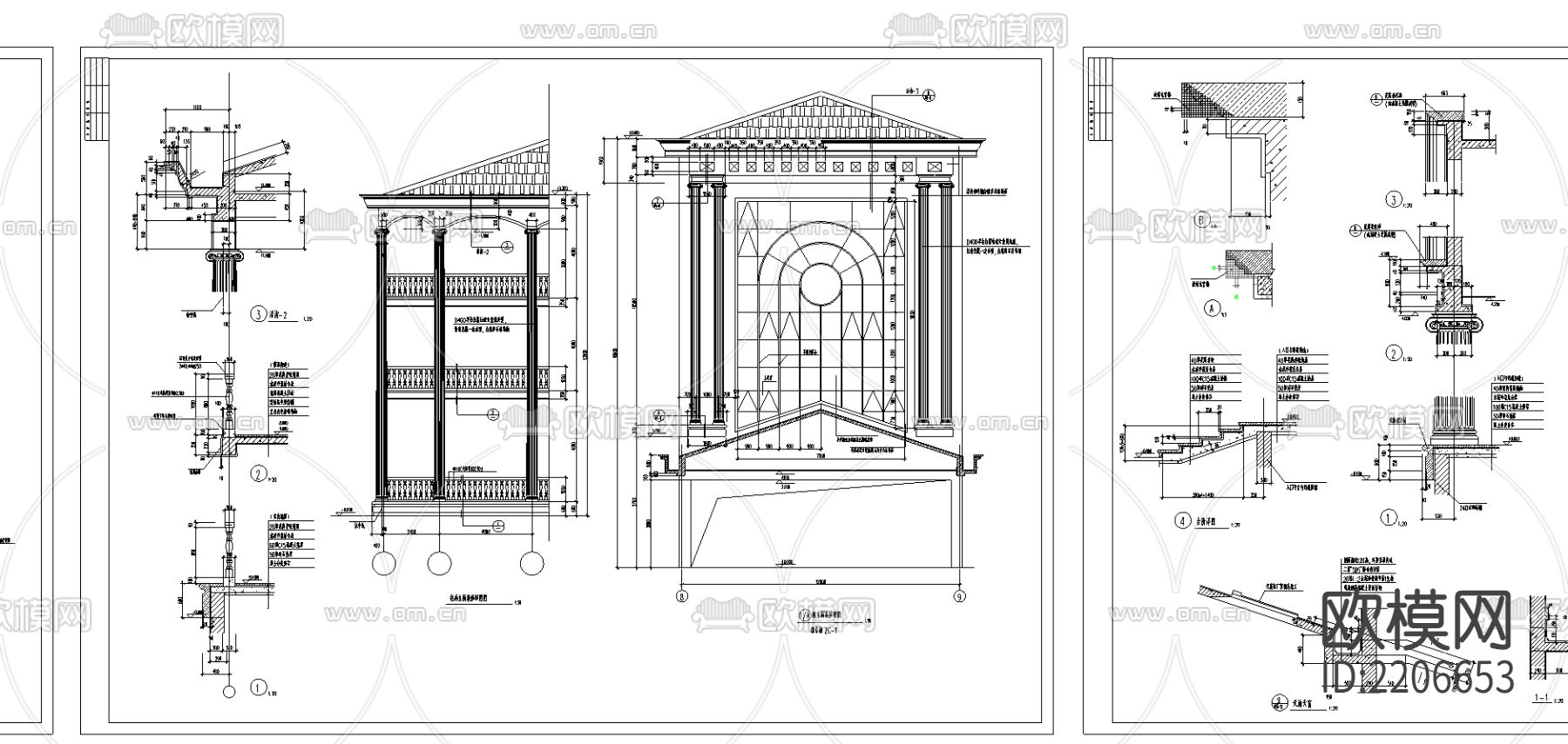 培训贸易中心的主体建筑局部地4层cad施工图下载（渲染图3）