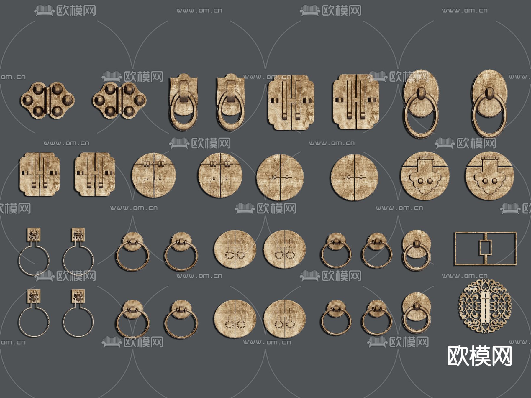 中式门把手拉手拉环3d模型下载