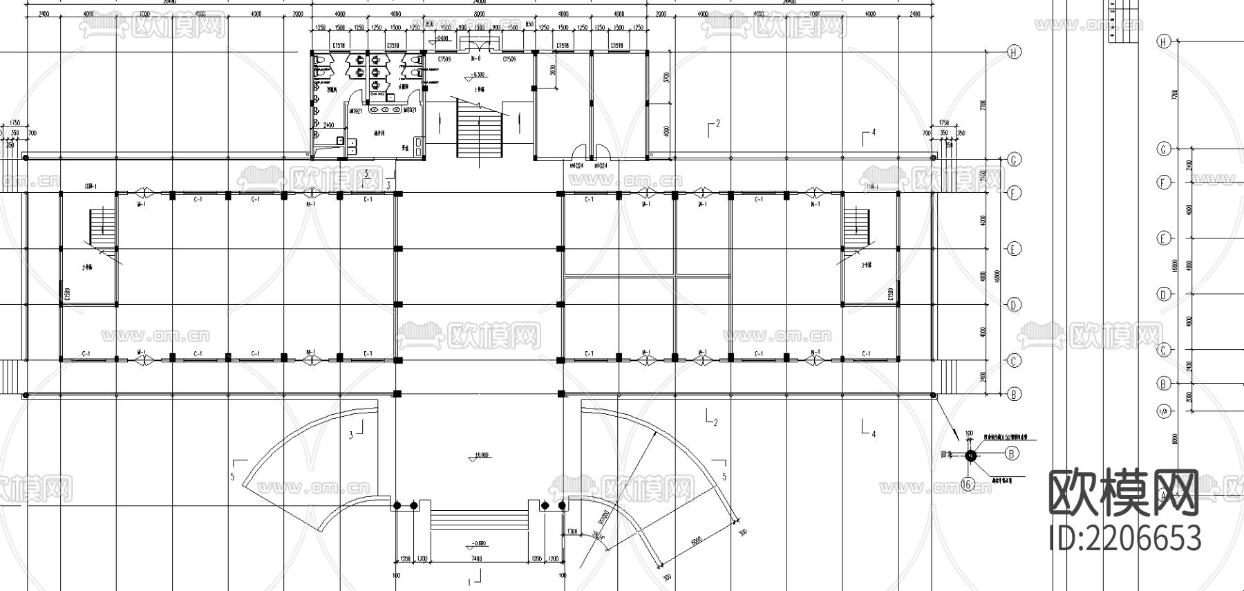 培训贸易中心的主体建筑局部地4层cad施工图下载（渲染图5）