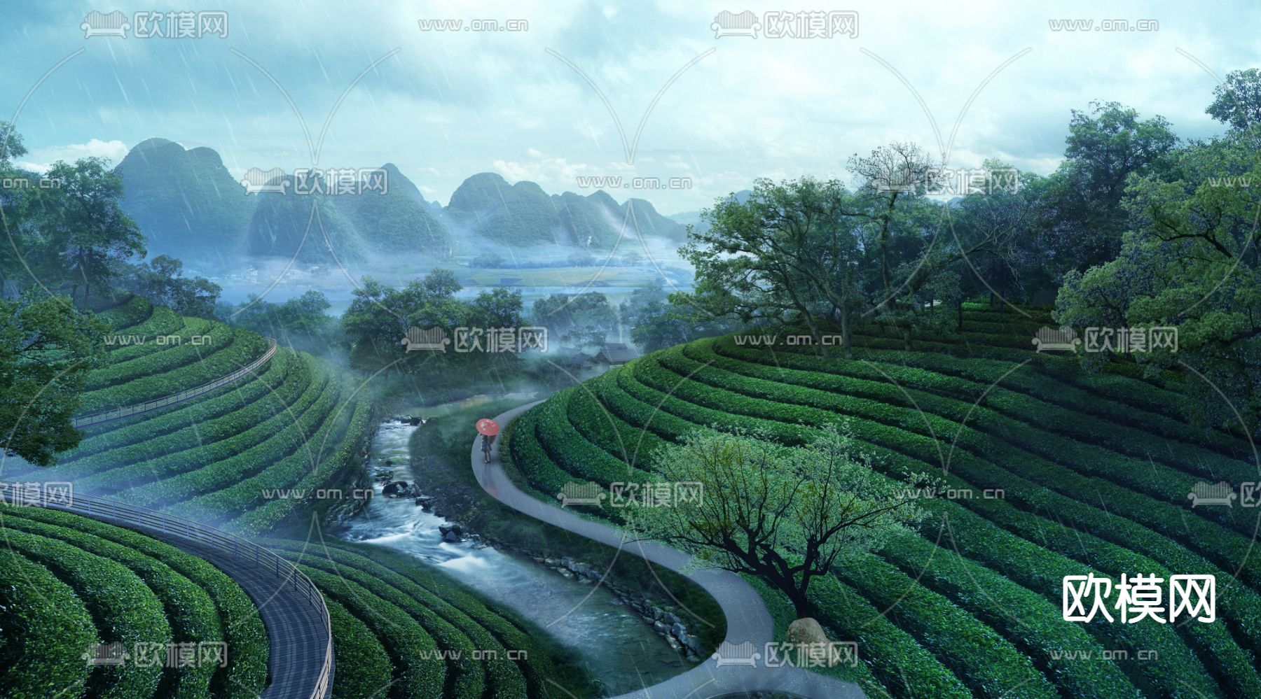 现代山地茶园景观PSD下载