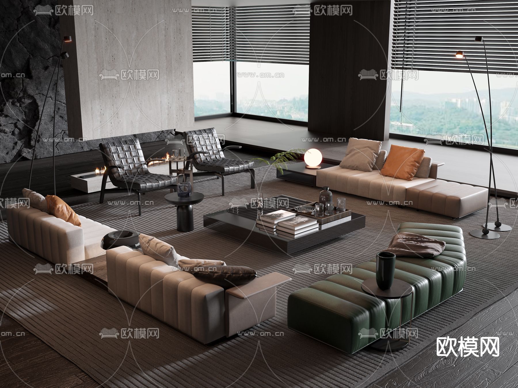 Minotti 现代布艺组合沙发su模型下载（渲染图1）
