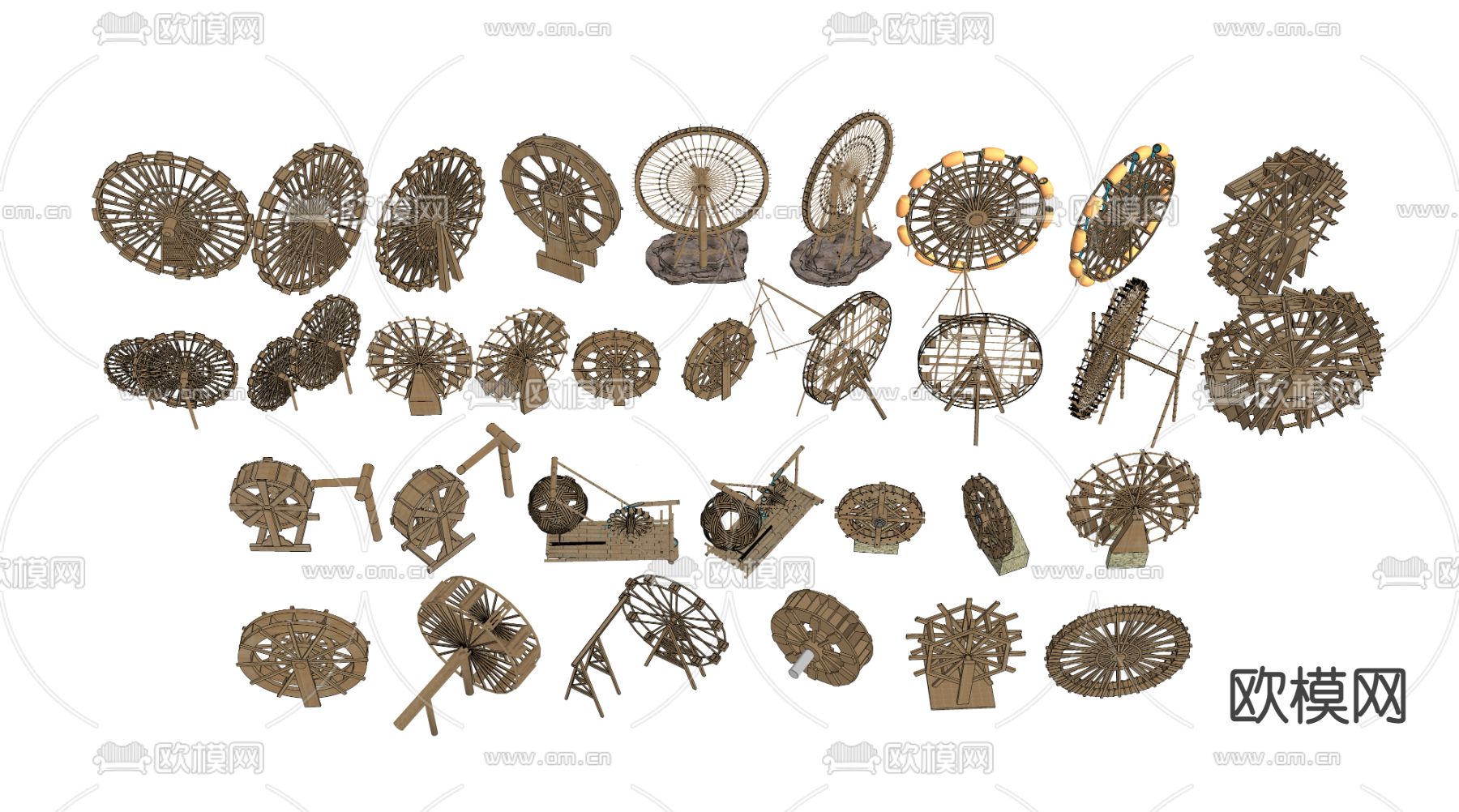 现代水车排水车农具小品su模型下载（渲染图2）