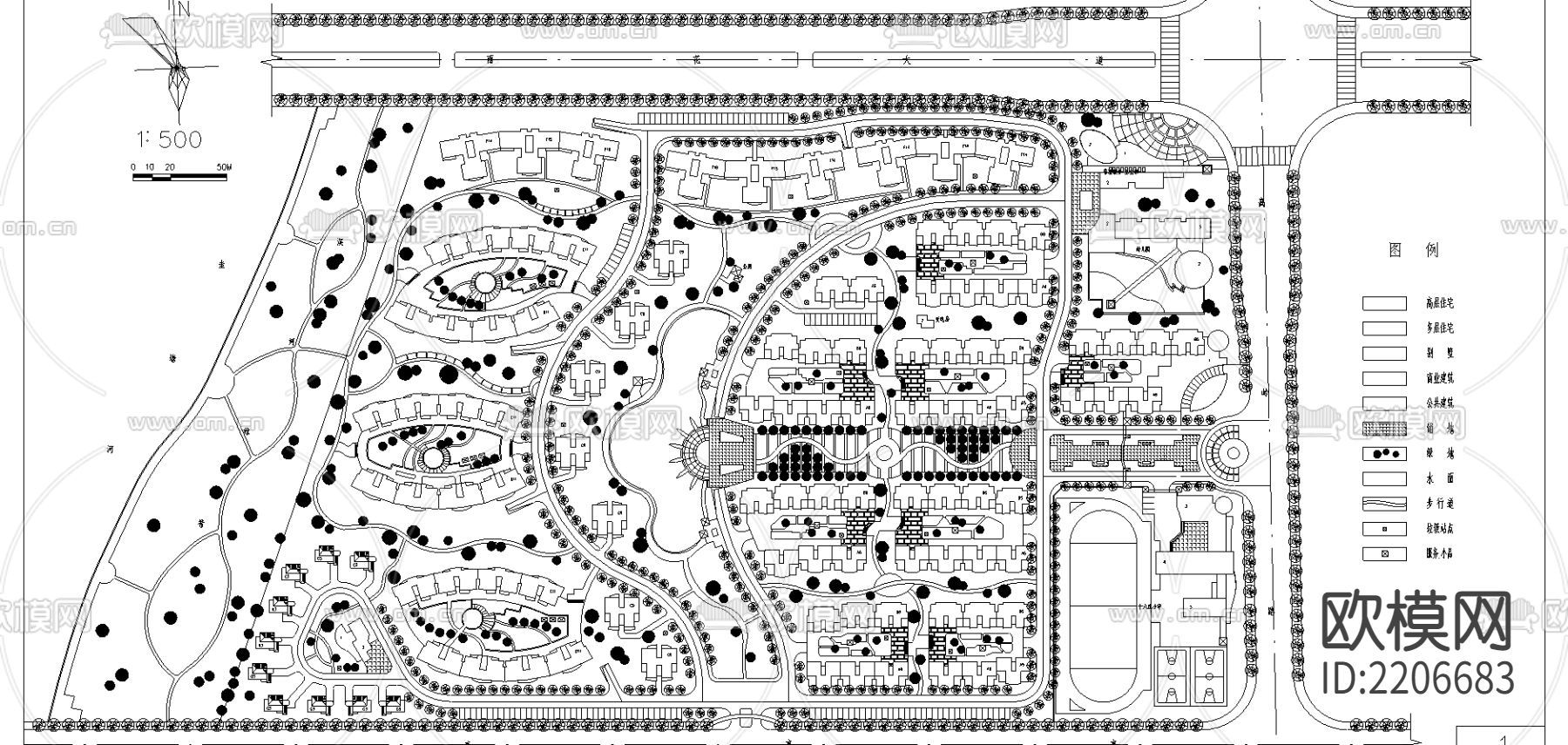 湘诚小区总平面cad施工图下载（渲染图1）