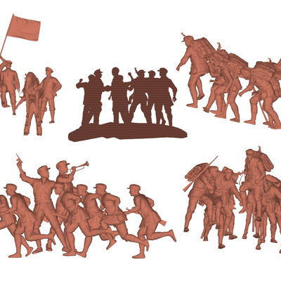  现代党建人物雕塑小品精神堡垒su模型 