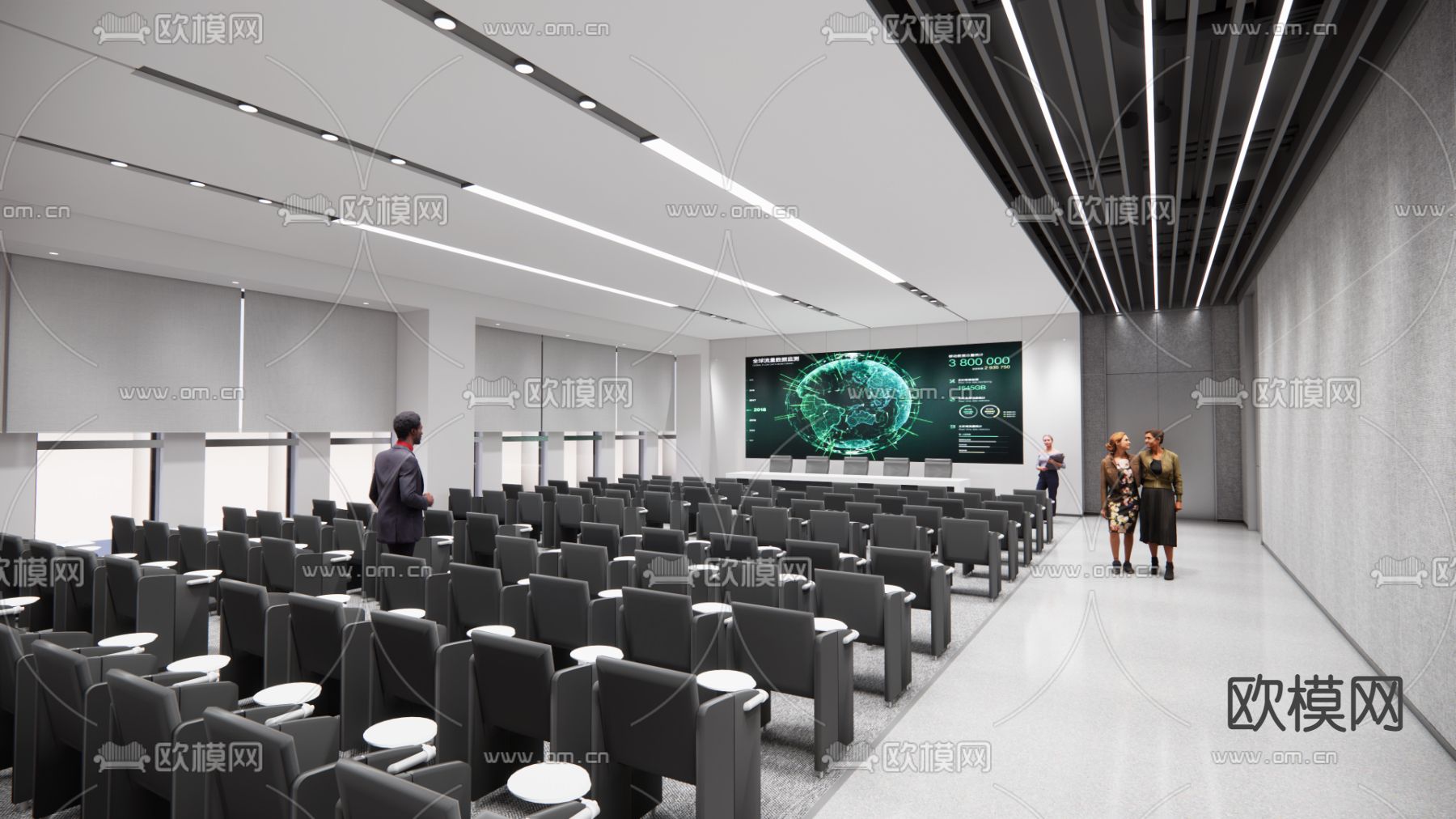 现代报告厅培训室su模型下载（渲染图1）