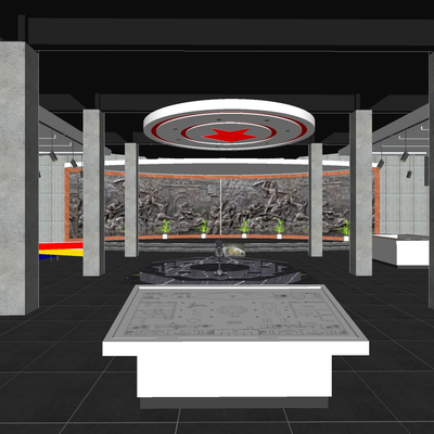  现代红色博物馆党建展厅su模型 