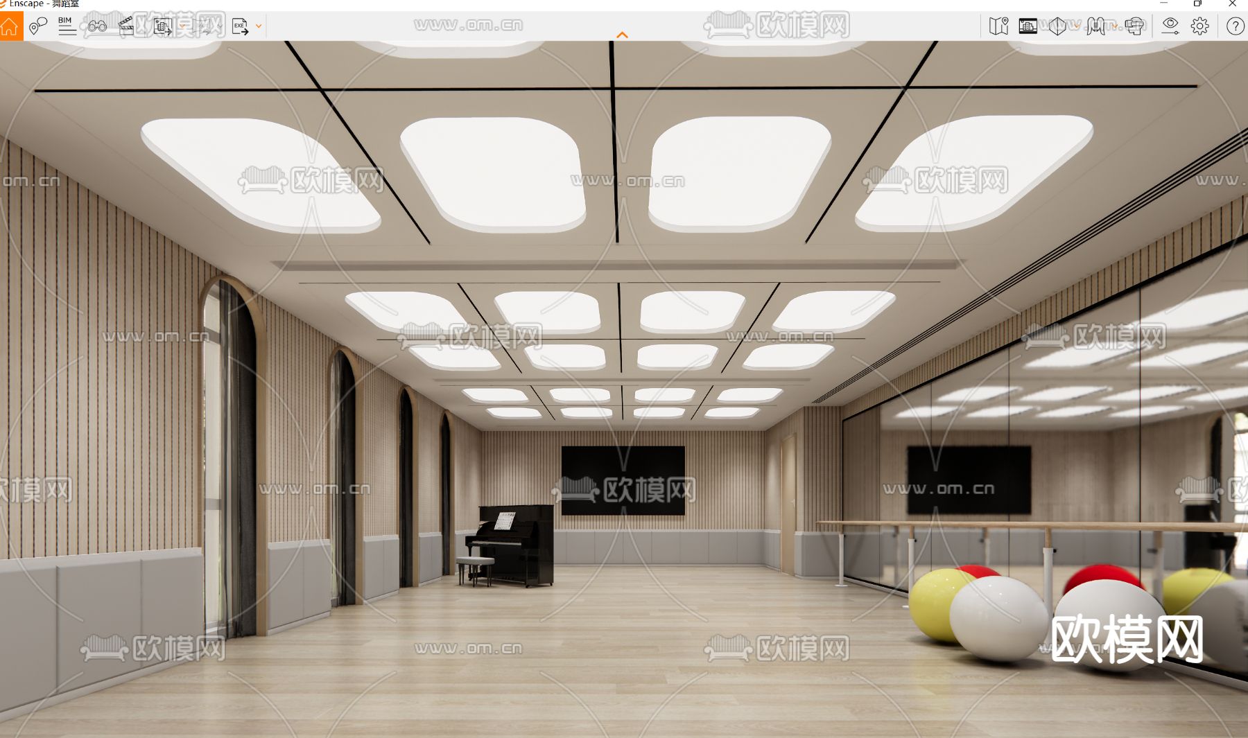 现代舞蹈教室培训教室su模型