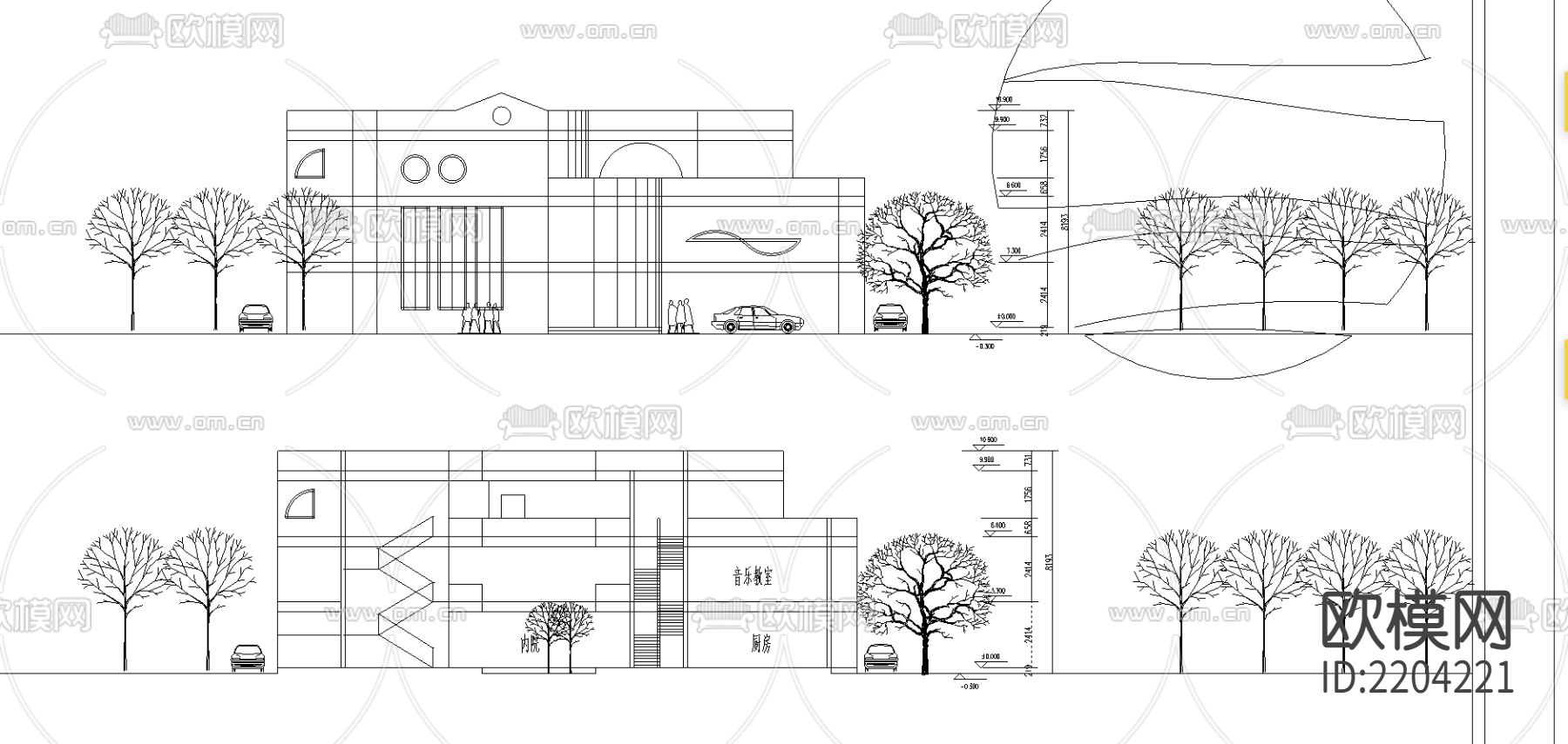 幼儿园建筑CAD施工图下载（渲染图2）