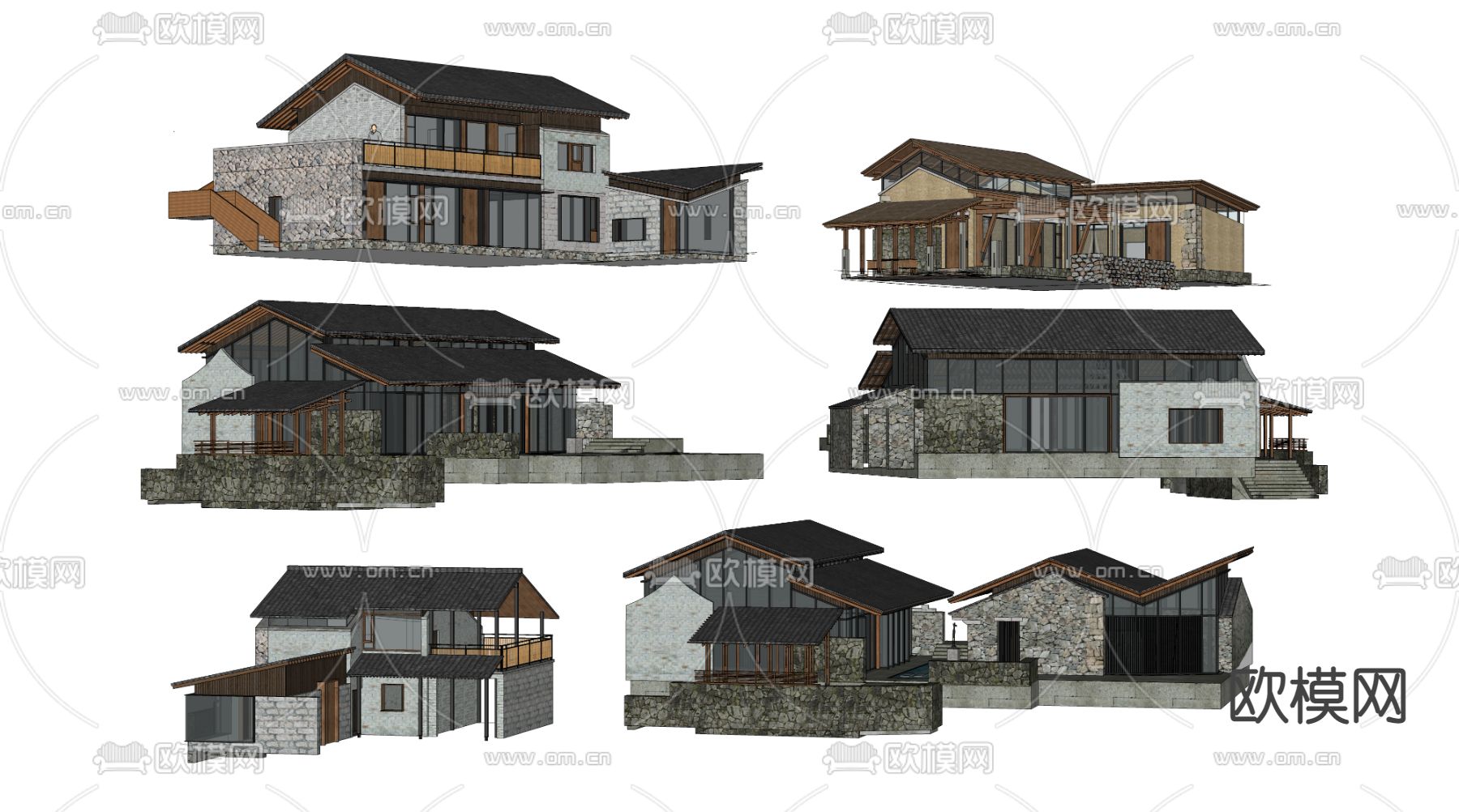 现代乡村民房单体建筑su模型下载（渲染图2）