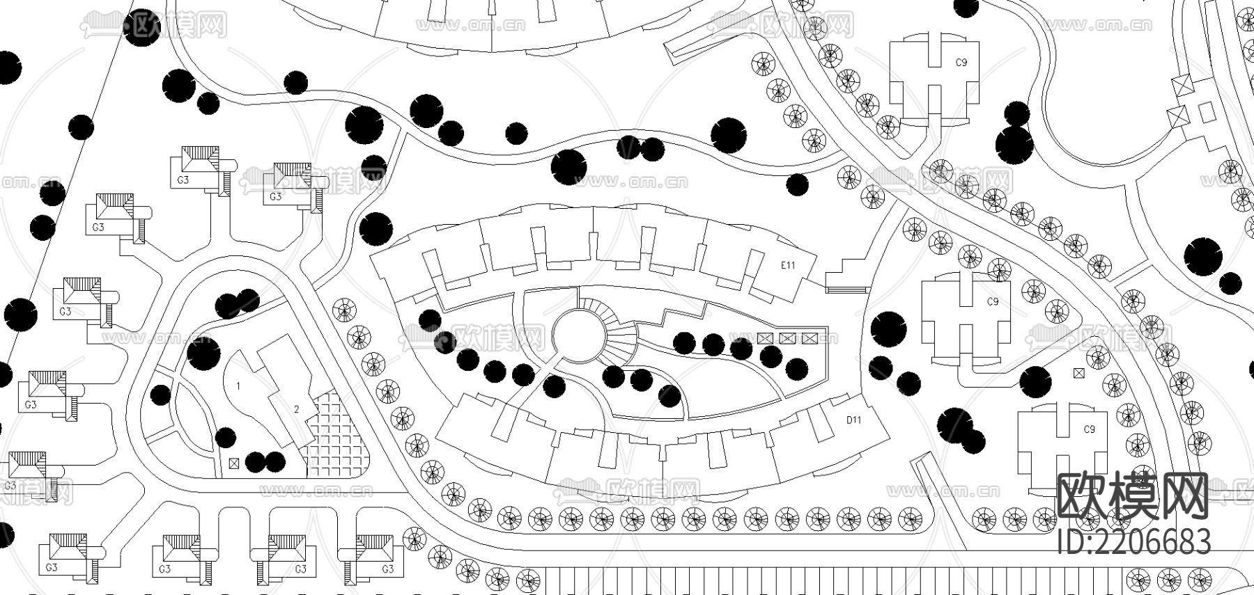 湘诚小区总平面cad施工图下载（渲染图3）