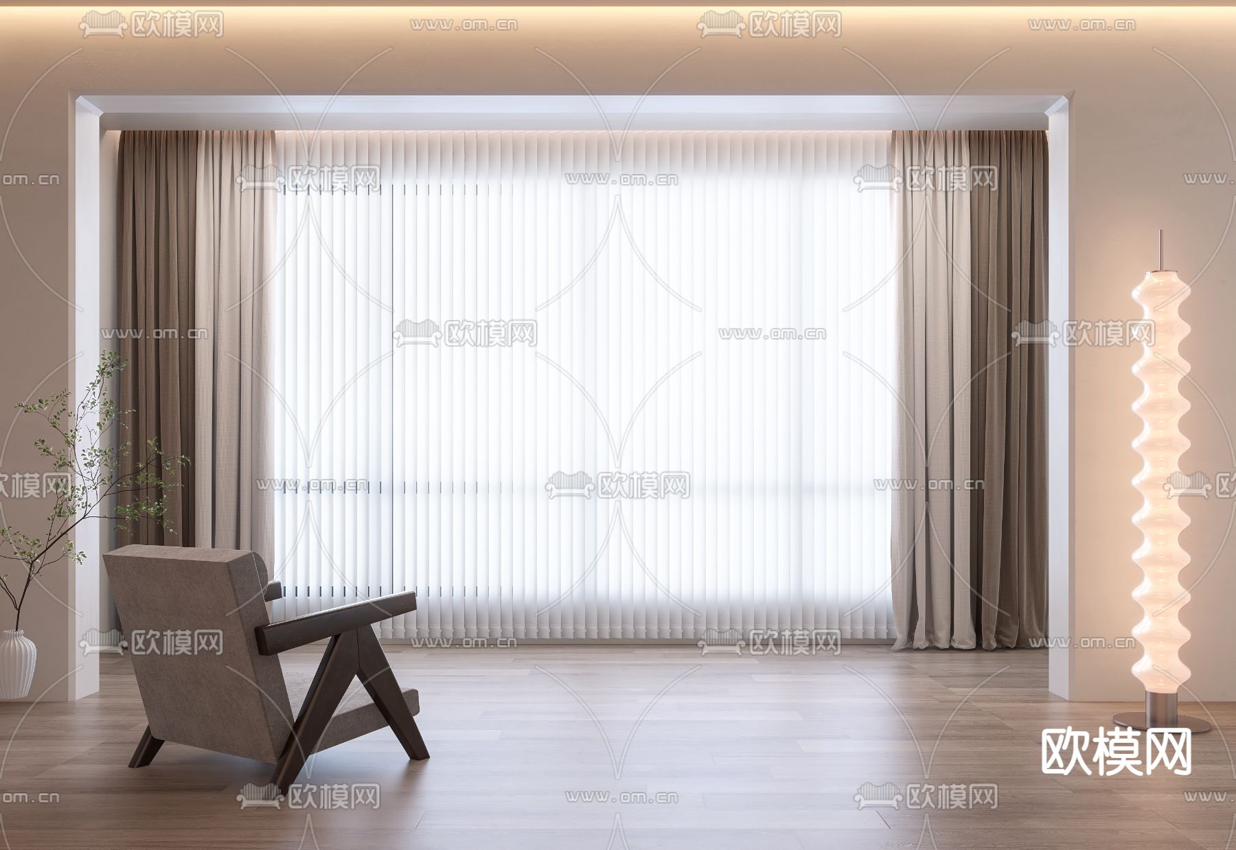 现代窗帘梦幻帘百叶帘su模型下载（渲染图1）