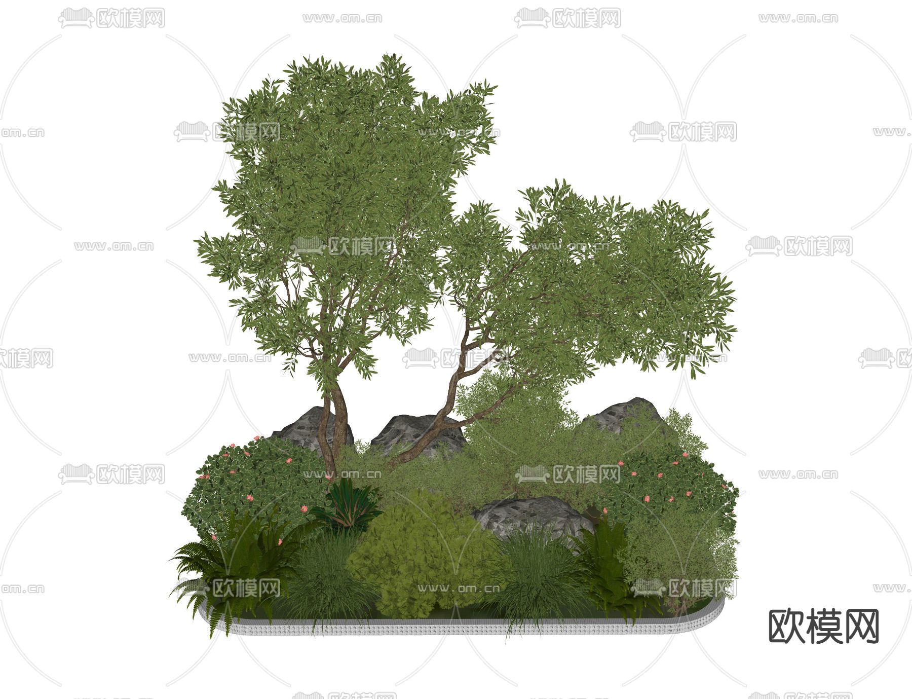 现代绿植堆小品su模型下载（渲染图2）