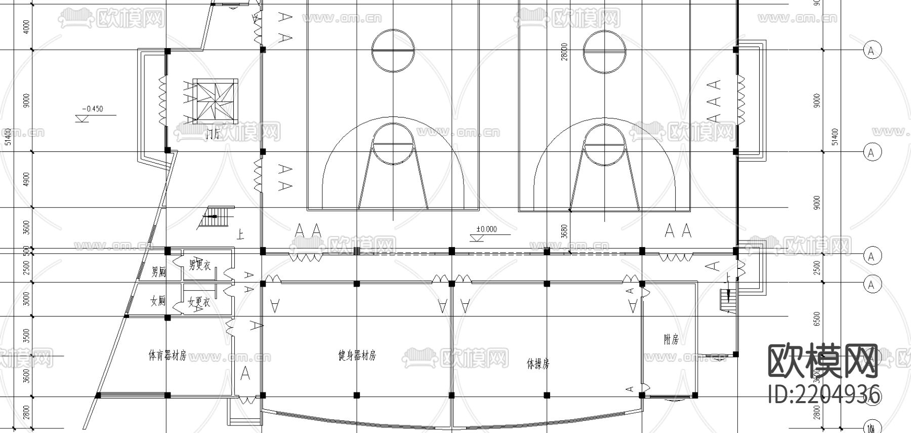 某学校体育馆CAD施工图方案下载（渲染图4）