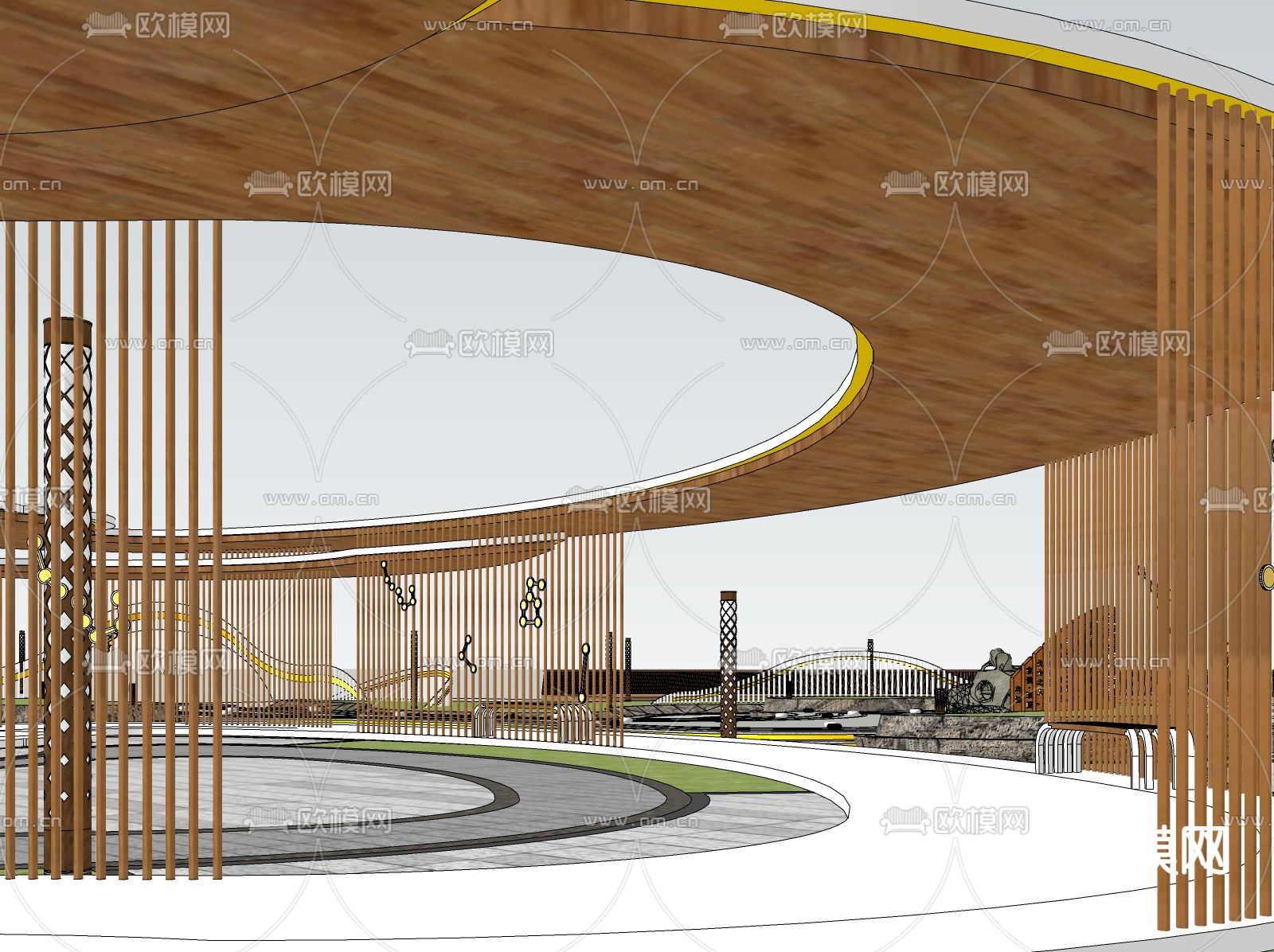 现代户外景观公园鸟瞰su模型