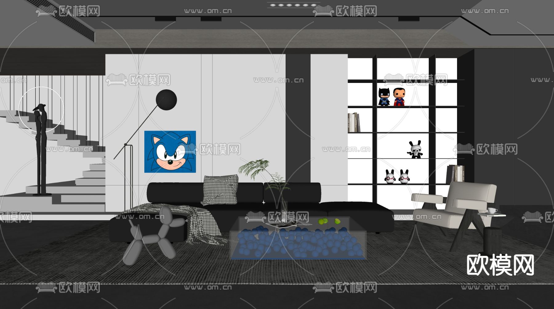 现代高级灰客厅su模型