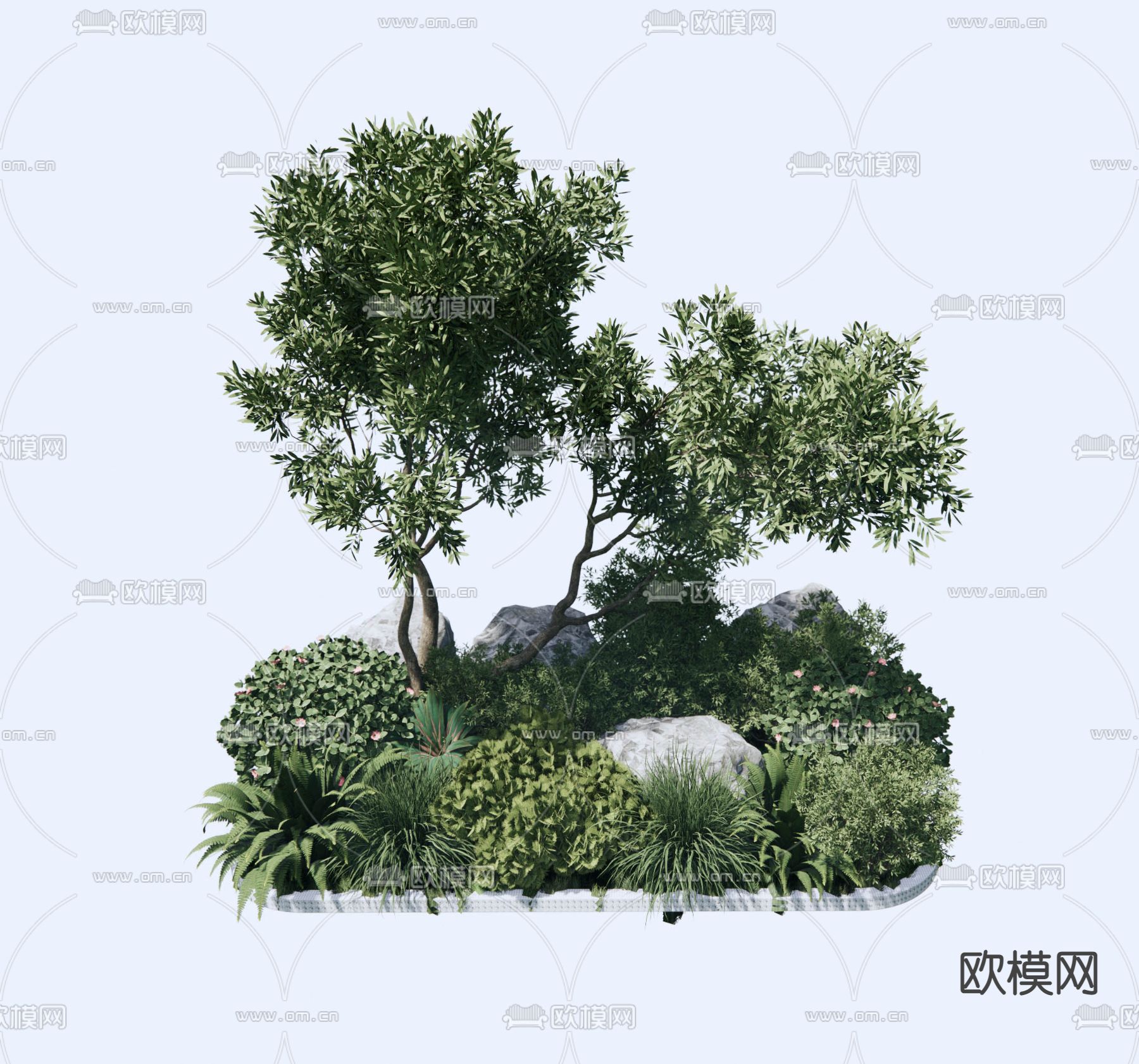 现代绿植堆小品su模型下载（渲染图1）