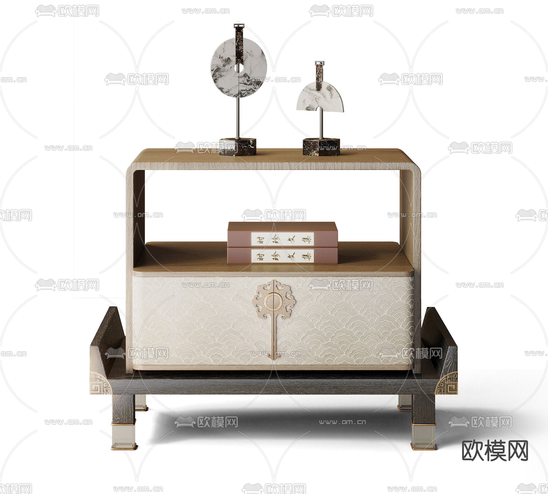 新中式轻奢床头柜3d模型下载（渲染图4）
