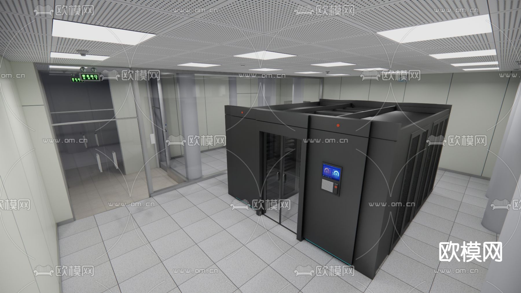 现代数据中心机房su模型下载（渲染图3）