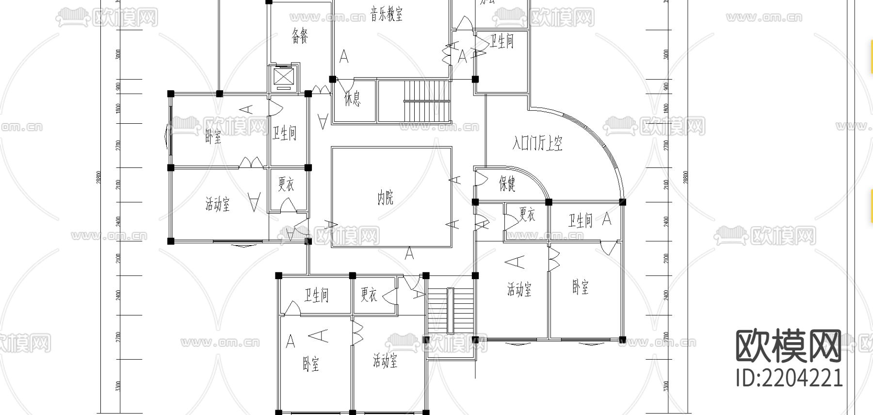 幼儿园建筑CAD施工图下载（渲染图3）