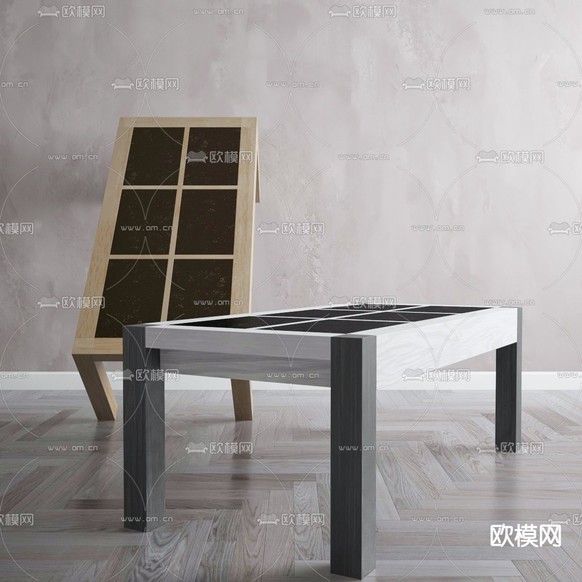 现代简约实木大理石台面茶几免费3d模型下载