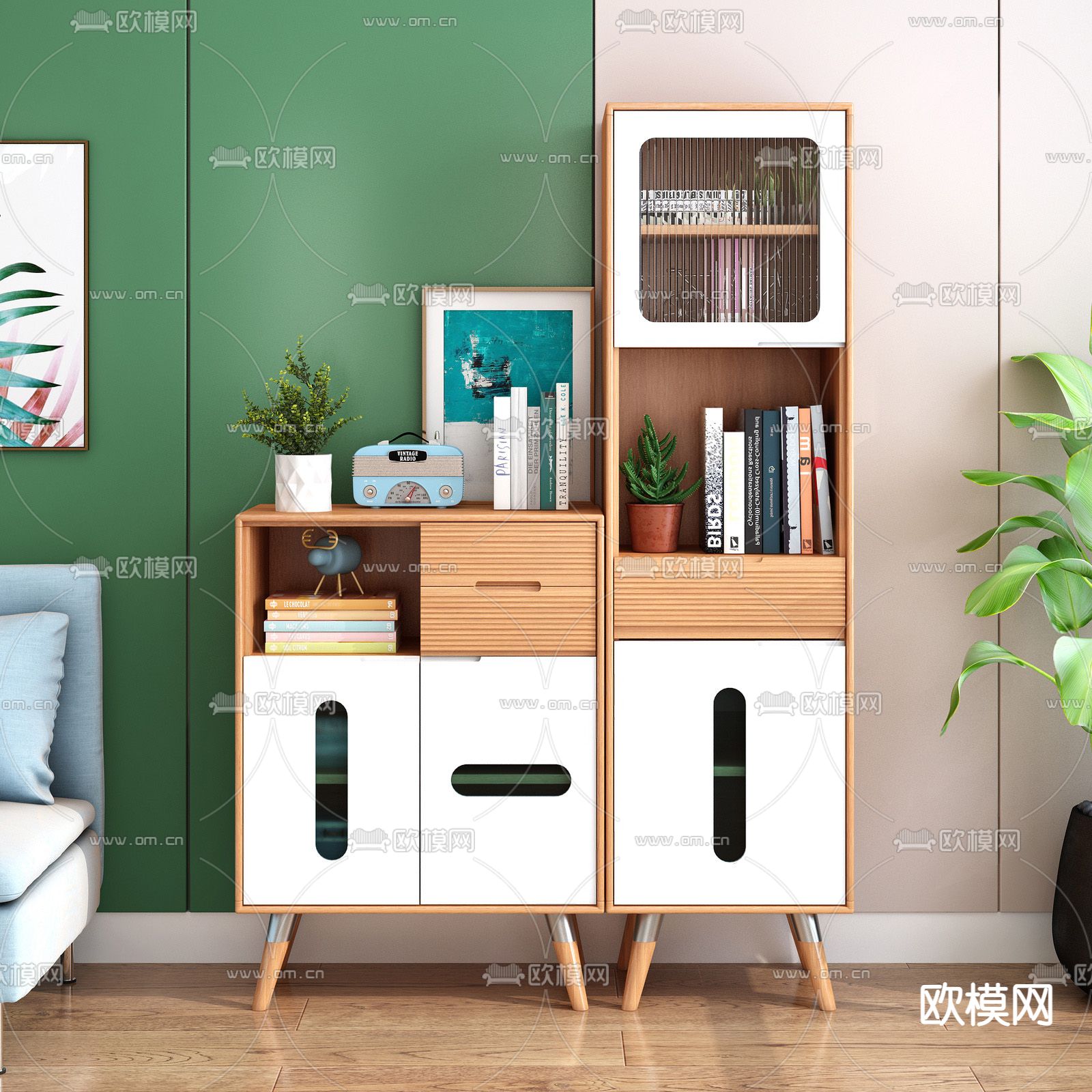 北欧实木矮柜书柜su模型下载_ID12036108_sketchup模型下载-欧模网