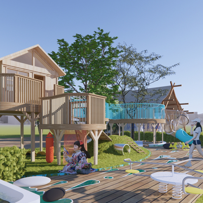  现代户外景观儿童游乐区su模型 